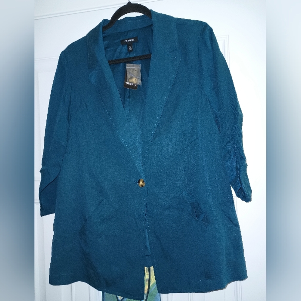 Torrid Studio Linen‎ Legion Blue Blazer 00 M/L 10 - Picture 12 of 13